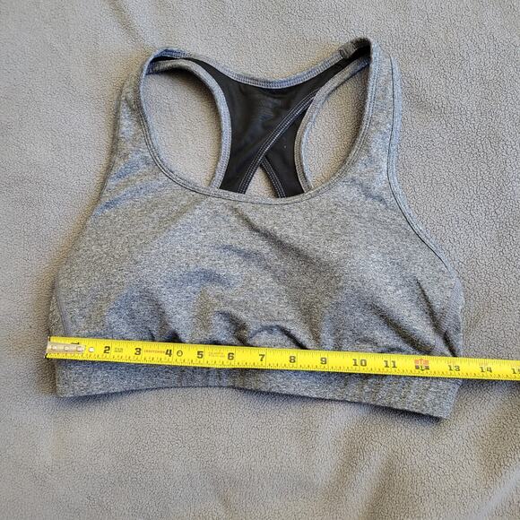 REEBOK Sports Bra Womens Large Heathered Gray Padded Peekaboo Back Run Gym Yoga - Picture 10 of 12